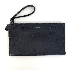 Coach Sequin Wristlet Clutch Envelope Sparkly Evening Bag Black 26484
